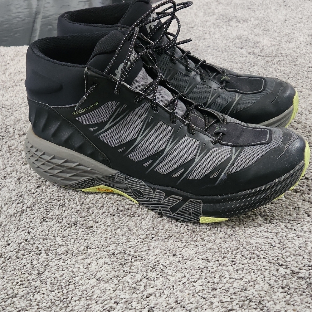 Hoka Speedgoat Black and Gray Hiking Shoes with Rugged Sole